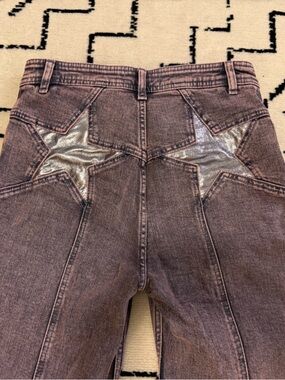 Free People Firecracker Acid Wash High-Rise Flare Jeans with Silver Stars - 28S